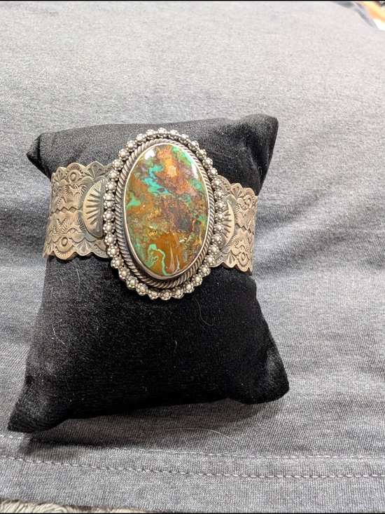Native American Jewelry - Sterling Silver Royston Turquoise Cuff By John Skeets
